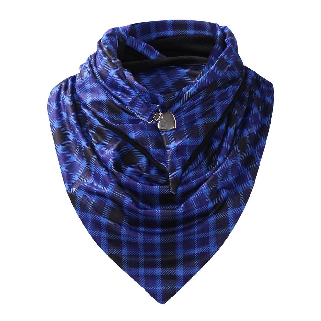 Winter Warm Windproof Tie-Dye Plaid Prints Double-Layer Buckle Scarf