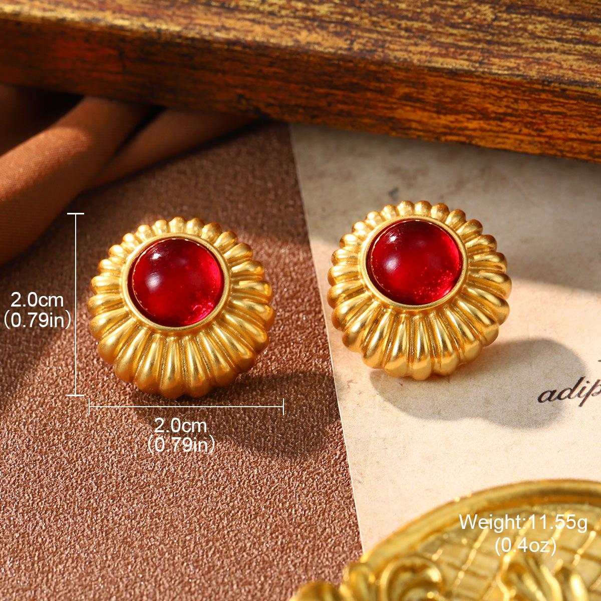 

Enamel oil drop color retention New Year s red plated medium ancient gold premium earrings