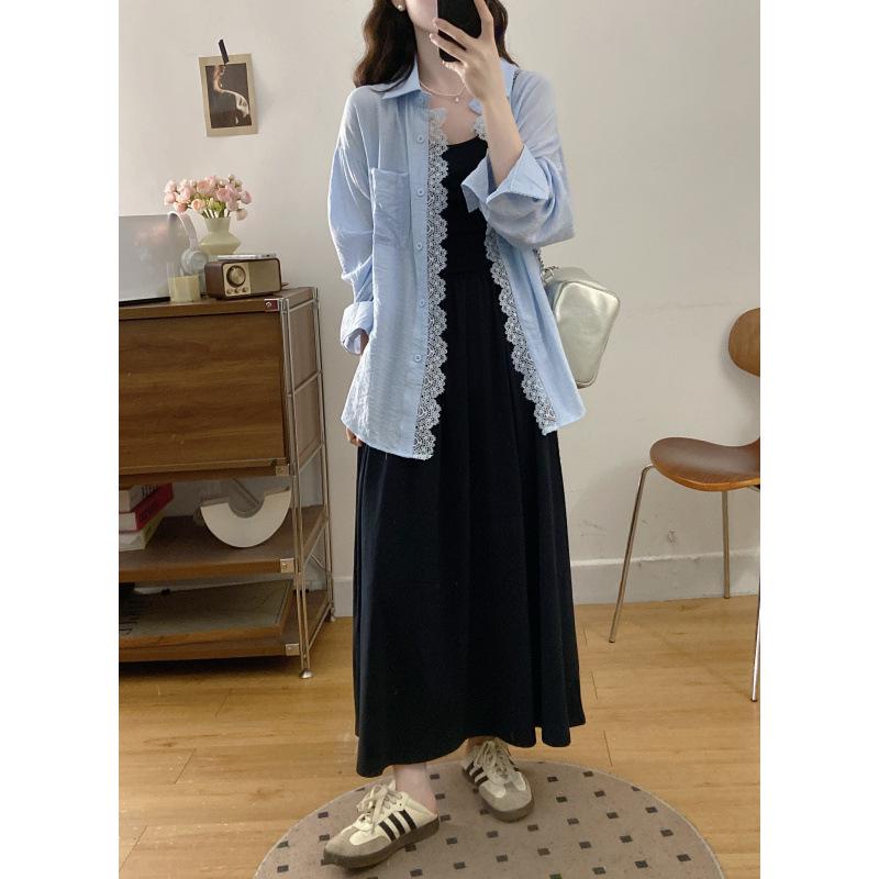 2026 Spring/Summer Plus Size Lace Trim Loose Fit Sun Protection Shirt & Dress Set 3XL