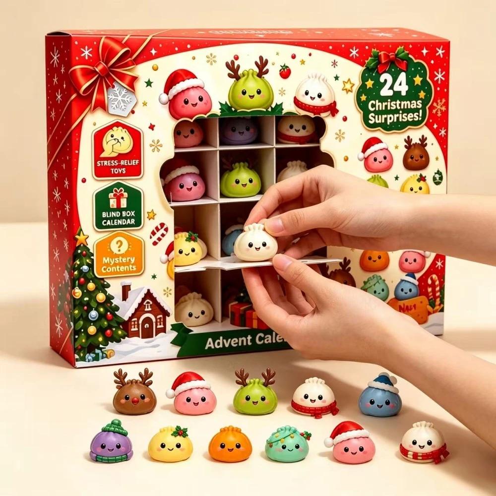 Cute Dumpling Advent Calendar , 24 Days Christmas Countdown Surprise Toys, Kawaii Stress Relief Toys, Holiday Gift