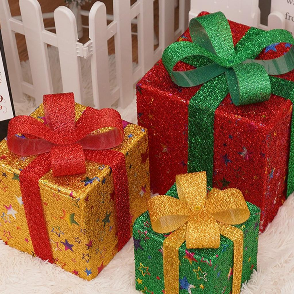 Weihnachtsbeleuchtung, Weihnachtsgeschenkbox, Dreiteiliges Set, Weihnachtsprodukte, Requisiten und Ornamente zur Dekoration für Geburtstagsfeiern.