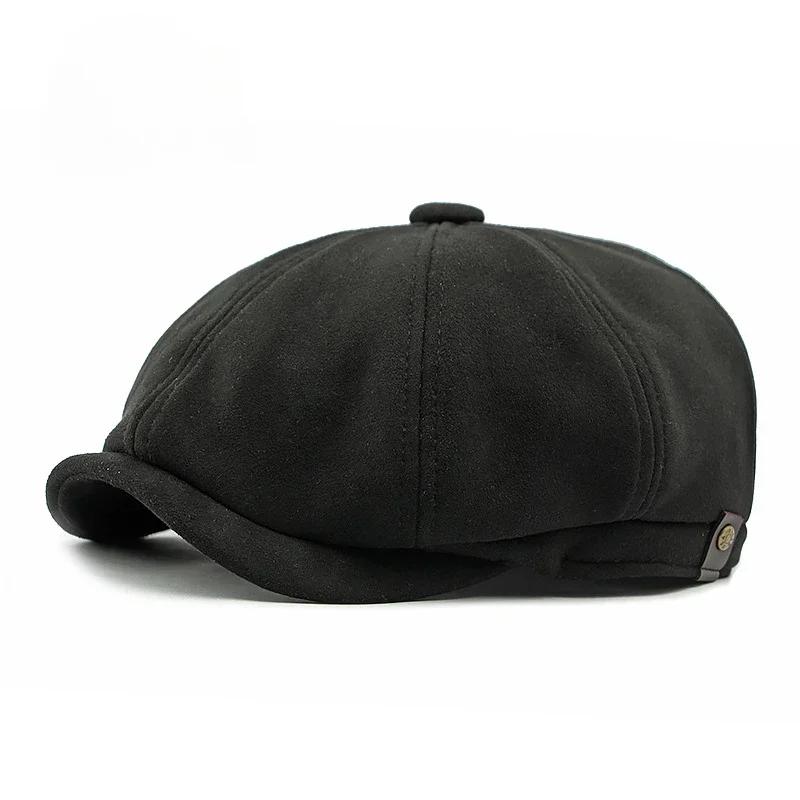 spring Men's Suede Beret  Summer Caps for Men Women Artist Painter Octagonal Beret Hat Flat Cap Male Female Plaid Beret Cap