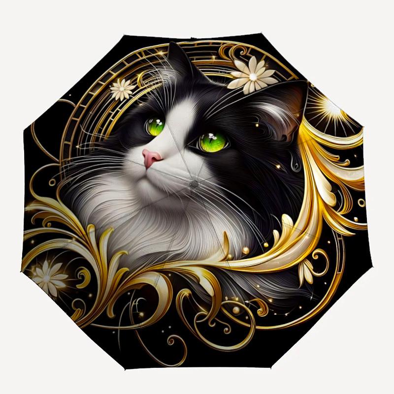 1pc Black-and-White Cat Portrait Automatic Umbrella - Automatic Opening And Closing, Sturdy Iron Frame, Portable Folding Design Yy251018165