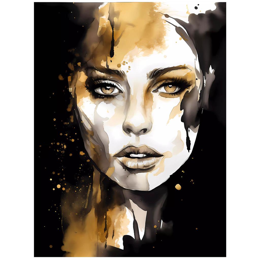 Portret Kobiety - Czerń I Złoto Portret Kobiety - Czerń I Złoto, 50X70 Cm, Bez Ramy, Płótno Premium Na Blejtramie