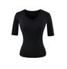 V-neck medium-sleeved T-shirt women's summer new American Spice Girl solid color slim-fitting and thin basic bottoming shirt top