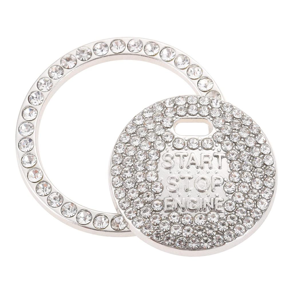 Engine Start Button Cover with Car Push White Ring, Rhinestones, Button, Sparkling, Double-Sided Switch,