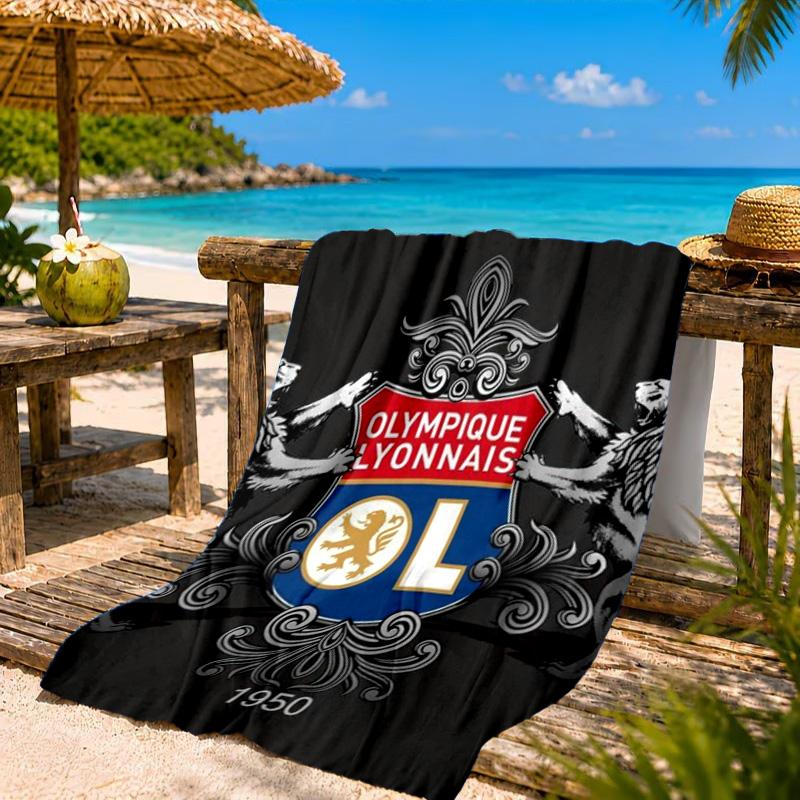 Lyon Football Crest Design Printed Microfiber Beach Towel, Soft And Absorbent, Quick-Dry, Ideal for Summer Travel, Beach Essential, Swimming Pool