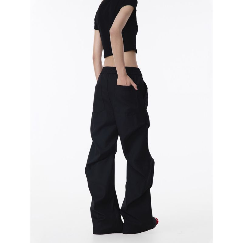 Black of Exit American-Style Three-Dimensional Cut Pleated Straight Casual Pants Unisex Trendy Wide-Leg Black Trousers