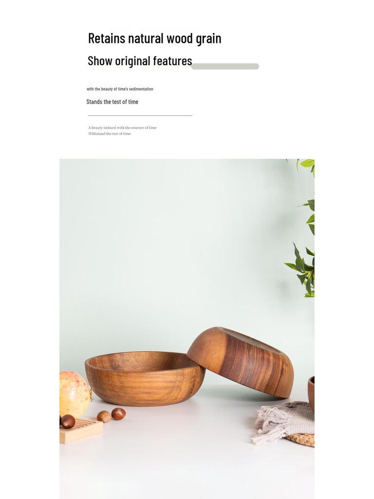 Large Japanese Acacia Wood Bowl - Salad, Rice, or Soup