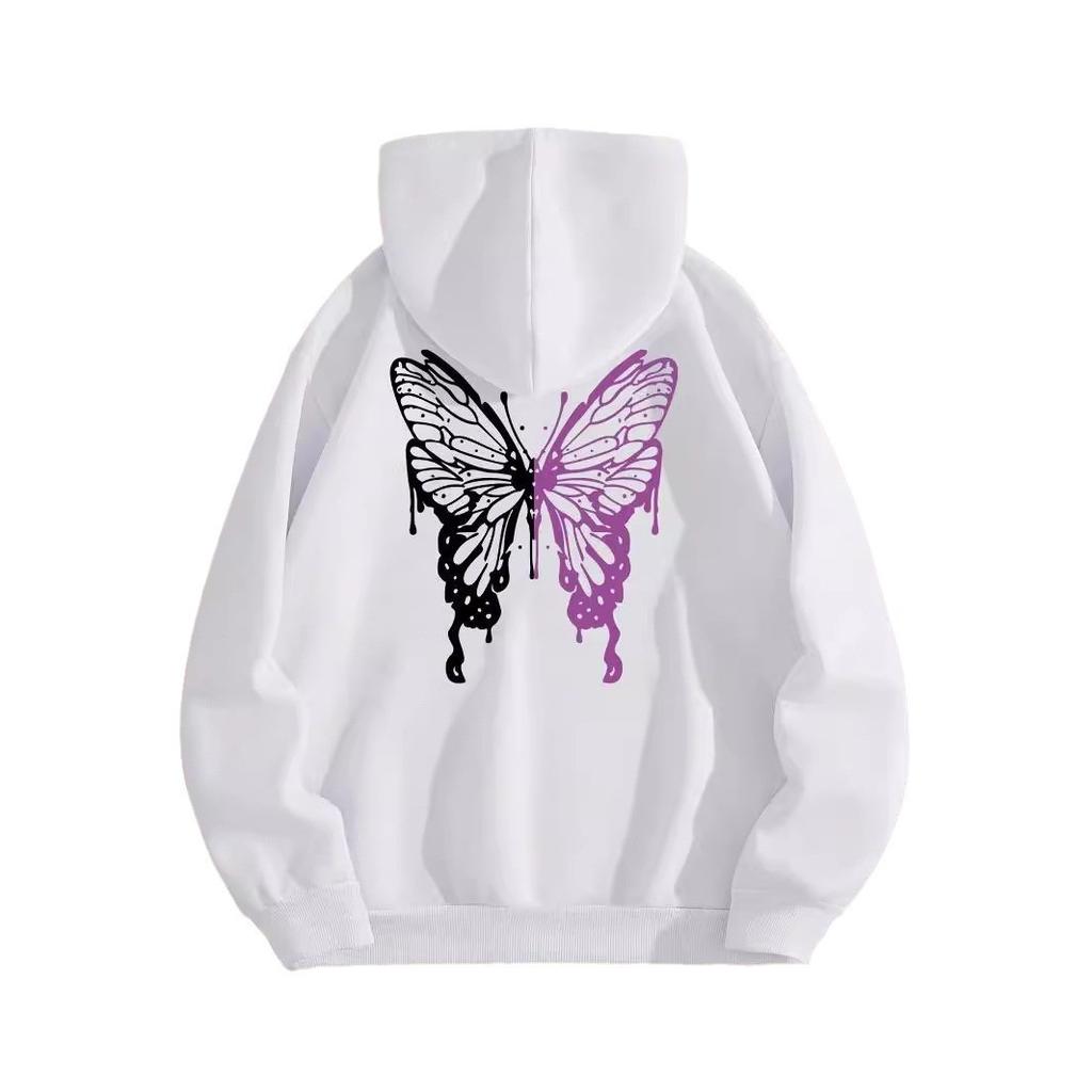 New Shoulder Sleeves Beautiful Butterfly Print Sportswear Women's Creative Fashion Casual Hooded