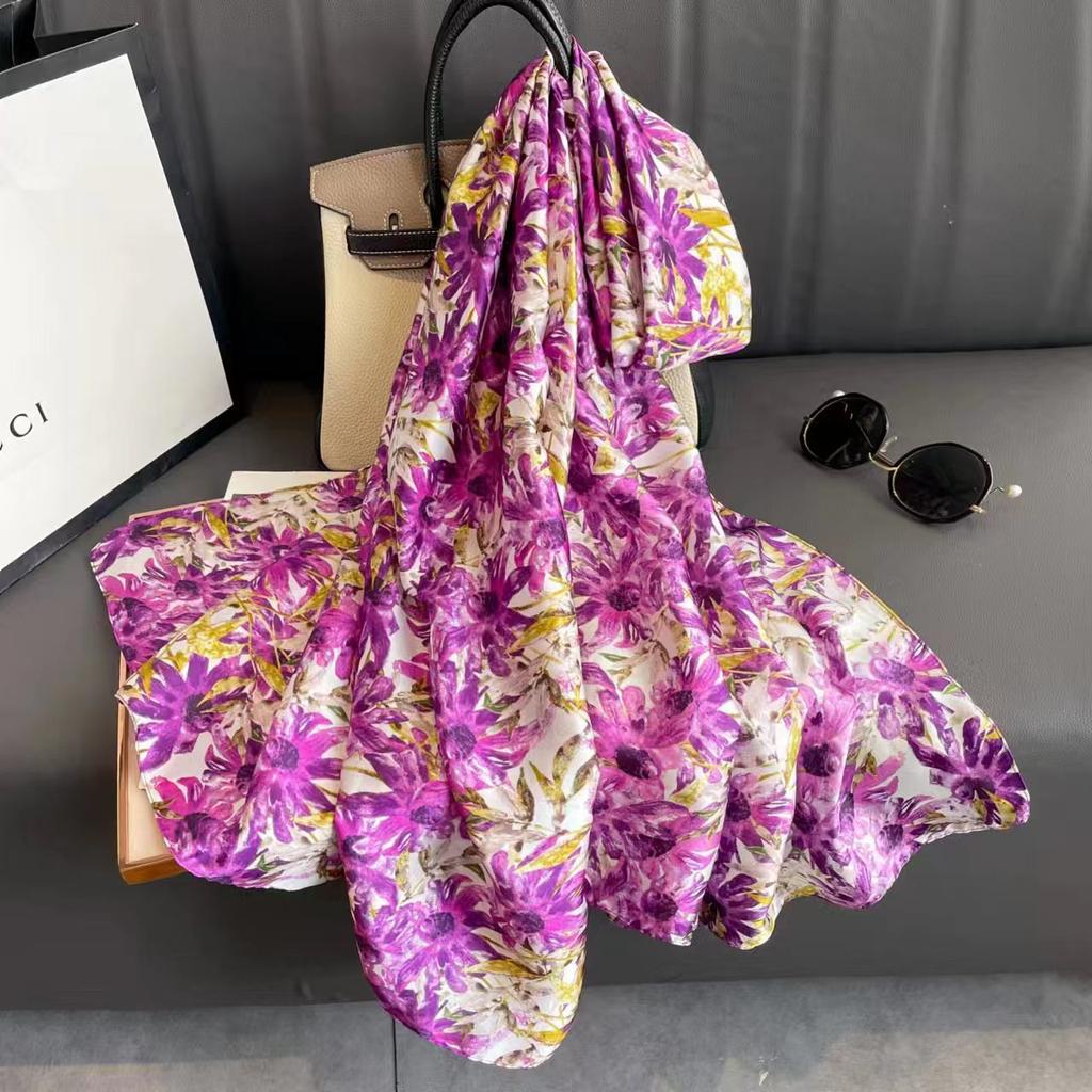 Silk scarf female spring and autumn fashion printing simulation silk temperament sarong thin section shawl scarf