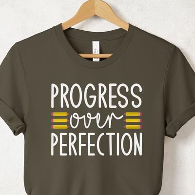 Progress Over Perfection Teacher Life Appreciation Shirt, Elementary Teacher T-Shirt, Inspirational Gift for Teacher, Back To School Tee
