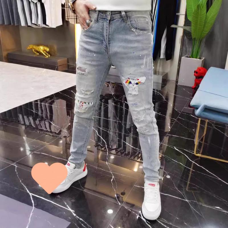 

2024 Men s Trend Ripped Jeans: Slim Straight-Leg Casual Pants 31 синій