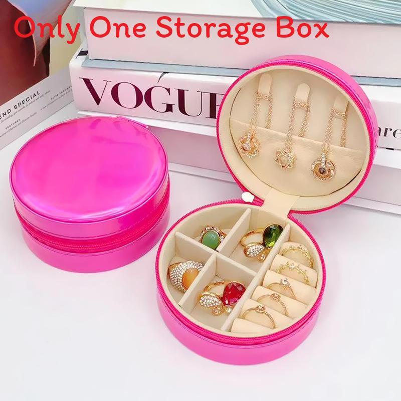 Jewelry Storage Box Round Portable Pu Leather With Laser Pattern For Gift And Organization