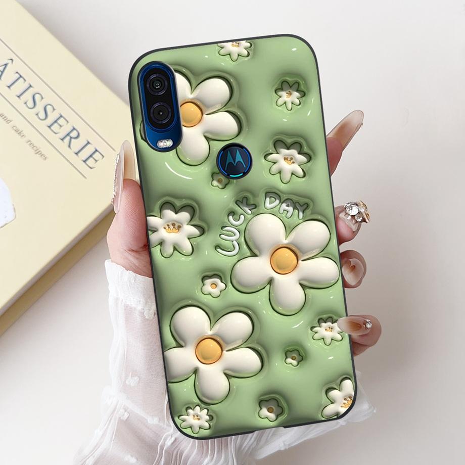 For Motorola One Vision One Macro Phone Case Motorola P50 Back Cover Soft Matte Silicone Slim Fundas Lovely Panda Rabbit Flower