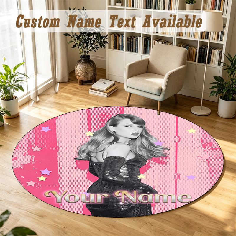 Round Rug Custom NameTaylor Swift Pattern Non Slip Carpet Home Floor Decor