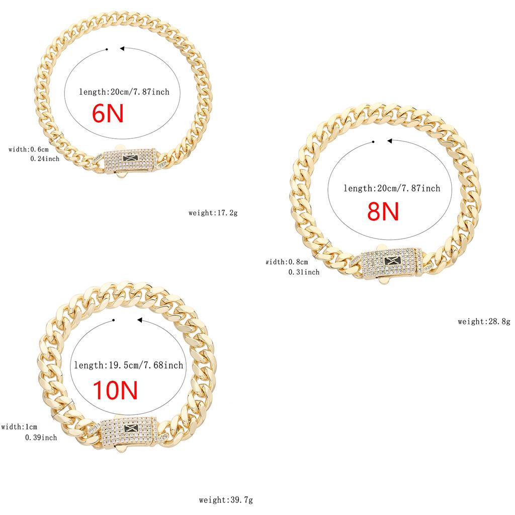 Cadena nueva 14K Monaco para hombres y mujeres, latón, circonita cúbica, pulsera Monaco de moda para hombres y mujeres