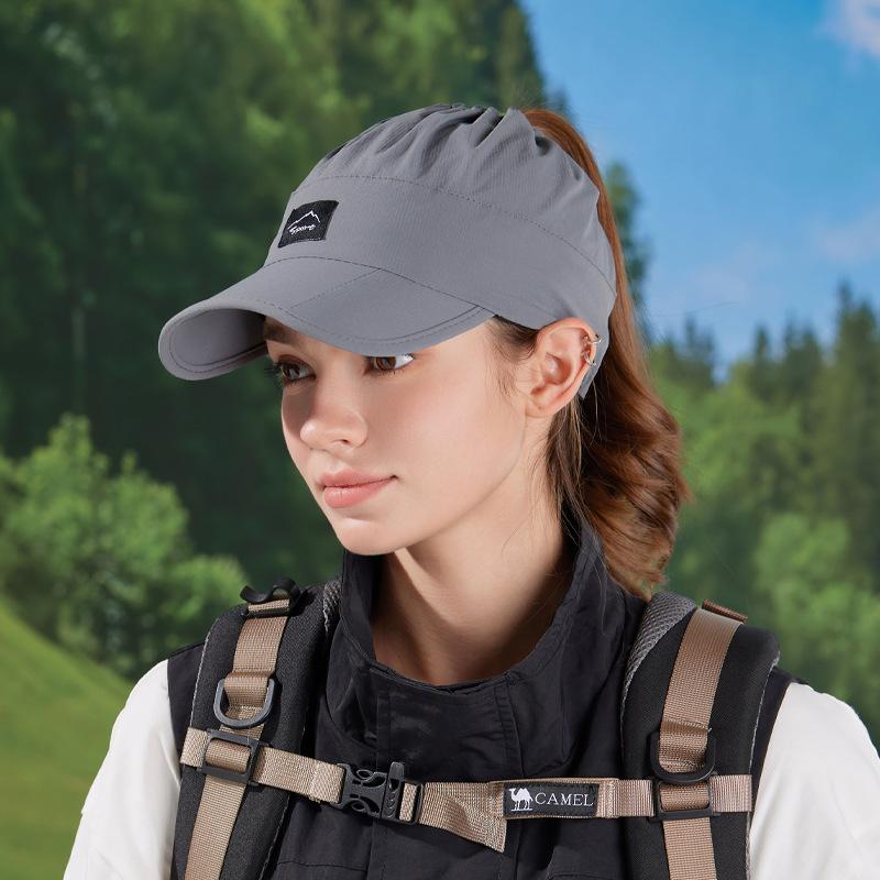 Summer Outdoor Breathable Empty Top Hat Can Be Tied Ponytail Duck Tongue Baseball Cap Foldable Brim Sun Protection Sun Hat Children