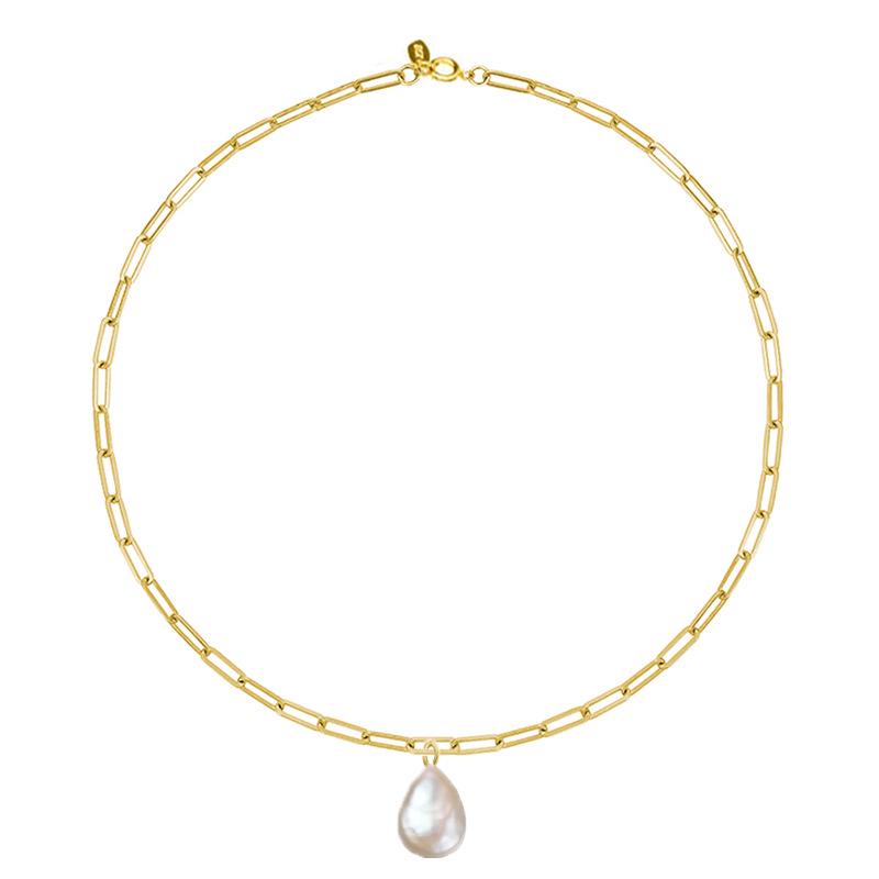 925 Sterling Silver Necklace with Baroque Irregular Freshwater Pearl Pendant - Versatile Temperament Clavicle Chain Jewelry
