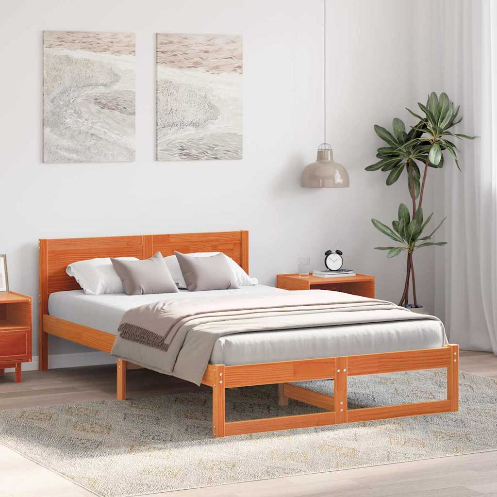 Bed Frame Wax Brown 140 X 190 Cm Solid Pine Wood