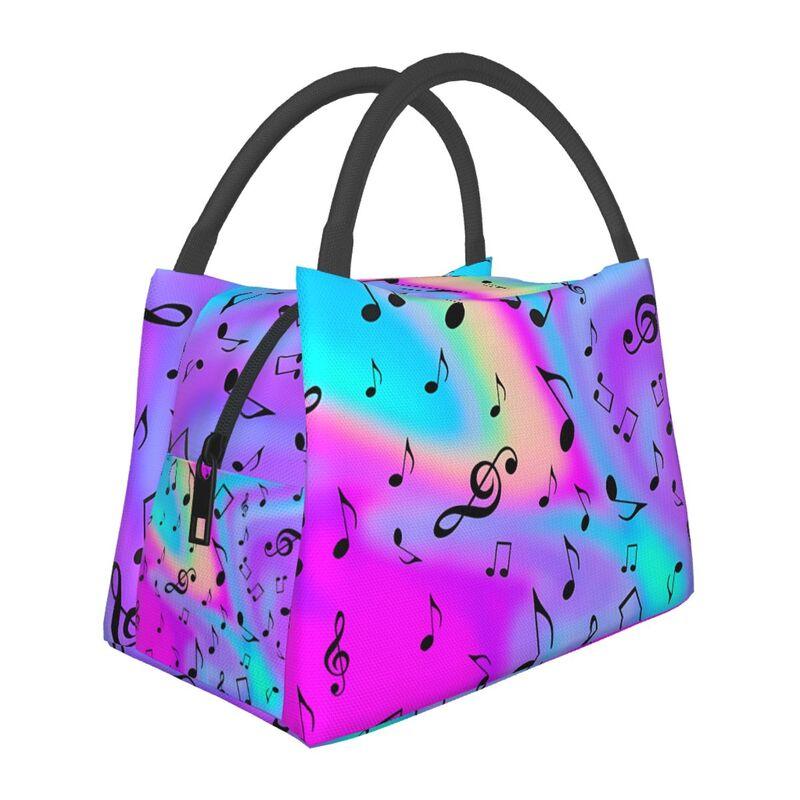 

Music Notes Art Print Thermal Lunch Bag Women Portable Reusable Insulated Lunch Box Cooler Bag for Picnic Beach Work Travel