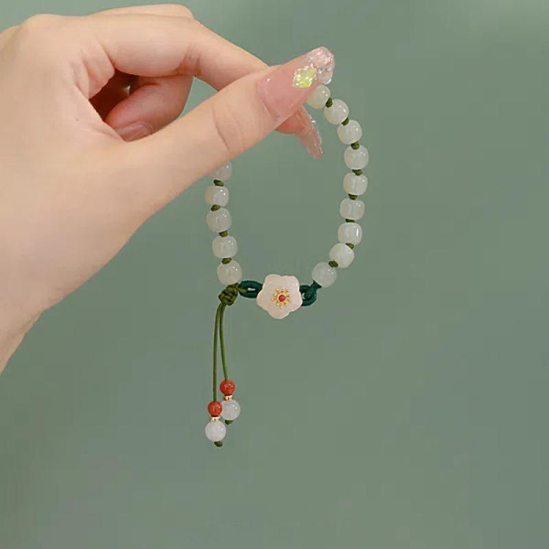 New Chinese Style Peach Blossom Bead Handmade Woven Hand Rope Bracelet Exquisite and Elegant Women's Dressing Accessories