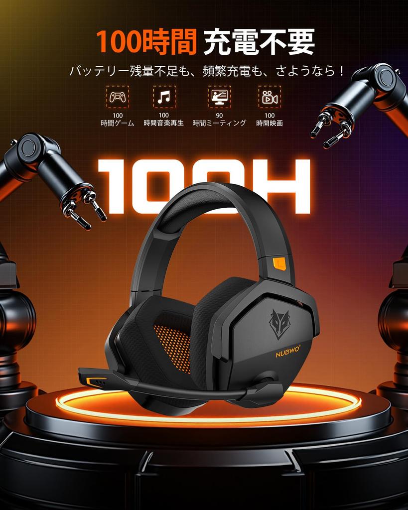 NUBWO Gaming Headset for Connection with Latency 100 Hours Battery Mute Compatible with Dedicated FPS Gaming PS5 3-Way (2.4G USB/Bluetooth 5.3/3.5mm