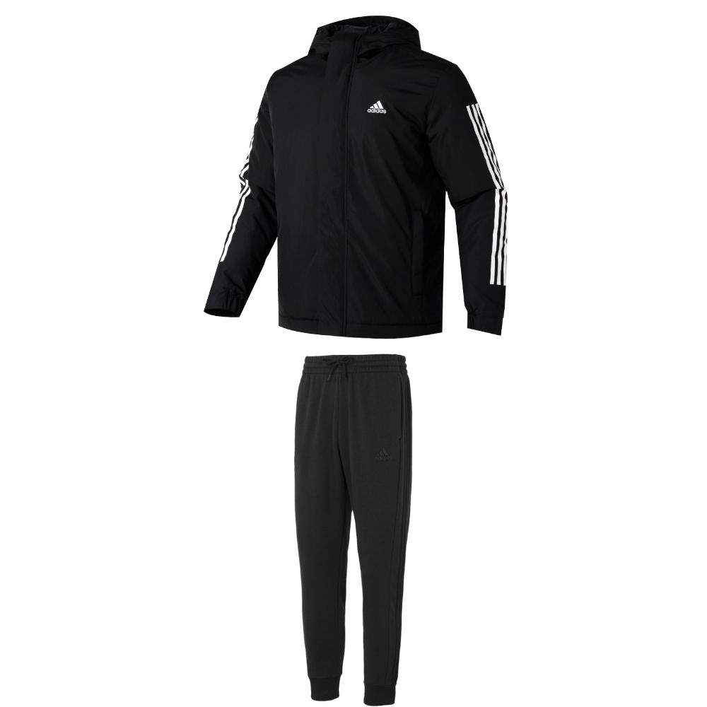 

Adidas Water-Resistant Hooded Zip-Up Sweatshirt And Fleece-Lined Warm Long Pants Casual Sports Set Men sets Black IX8884+IJ8885 M