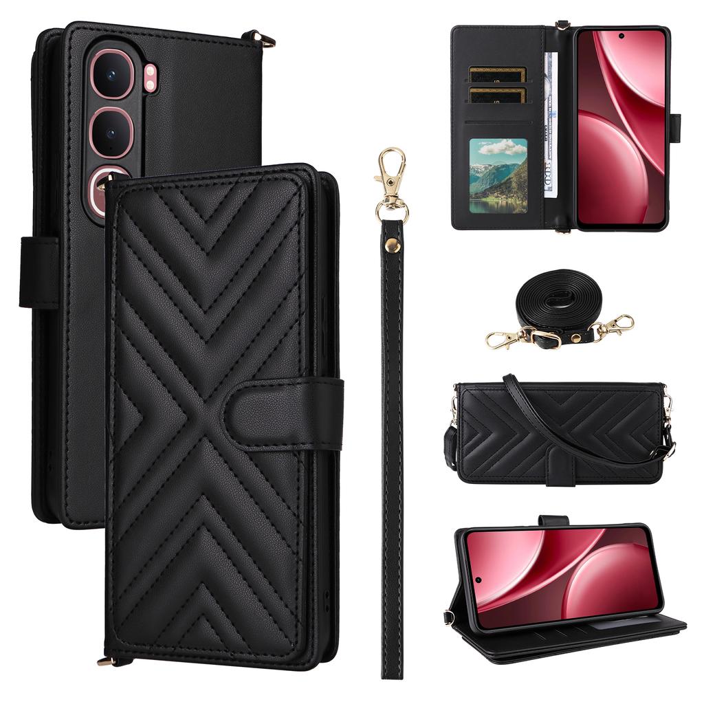 For Vivo Y31 5G/Y21d Leather Case Stand Wallet Phone Cover with Shoulder/Wrist Strap
