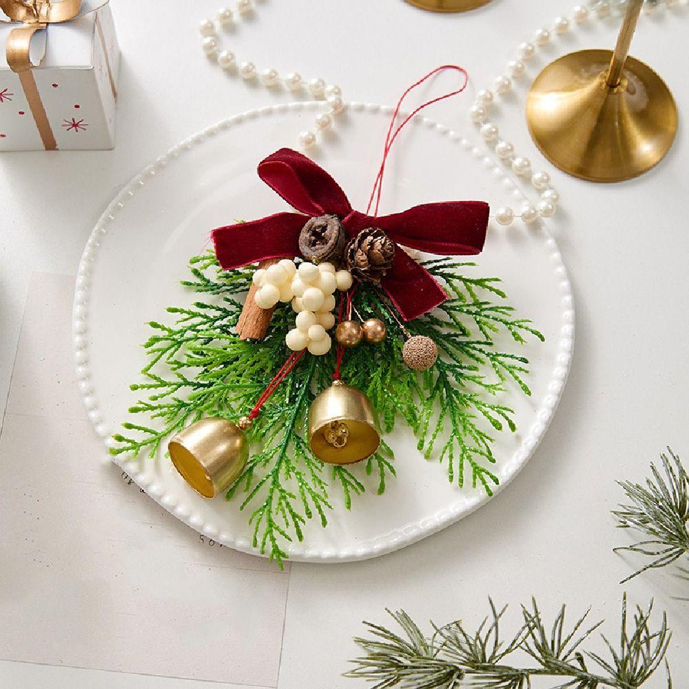 Creative Christmas Bell Pendant 3D Velvet Bow Xmas Tree Pendant Crisp Sound with String Christmas Hanging Decorations