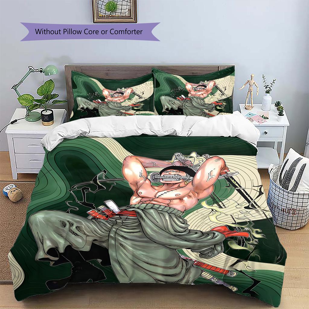 Roronoa Zoro Wano Muster Bettwäsche Bettdecken-Set Heimdekoration Geschenk (1 Bettbezug + 2 Kissenbezüge (ohne Füllung))