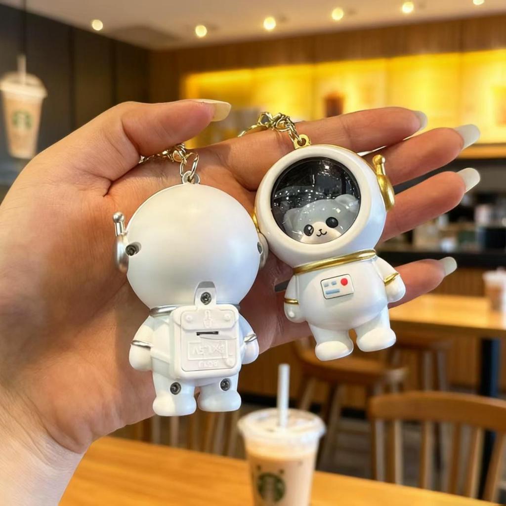 Influencer Style Bell Bear Astronaut Keychain Pendant with Light - Cute for Couples