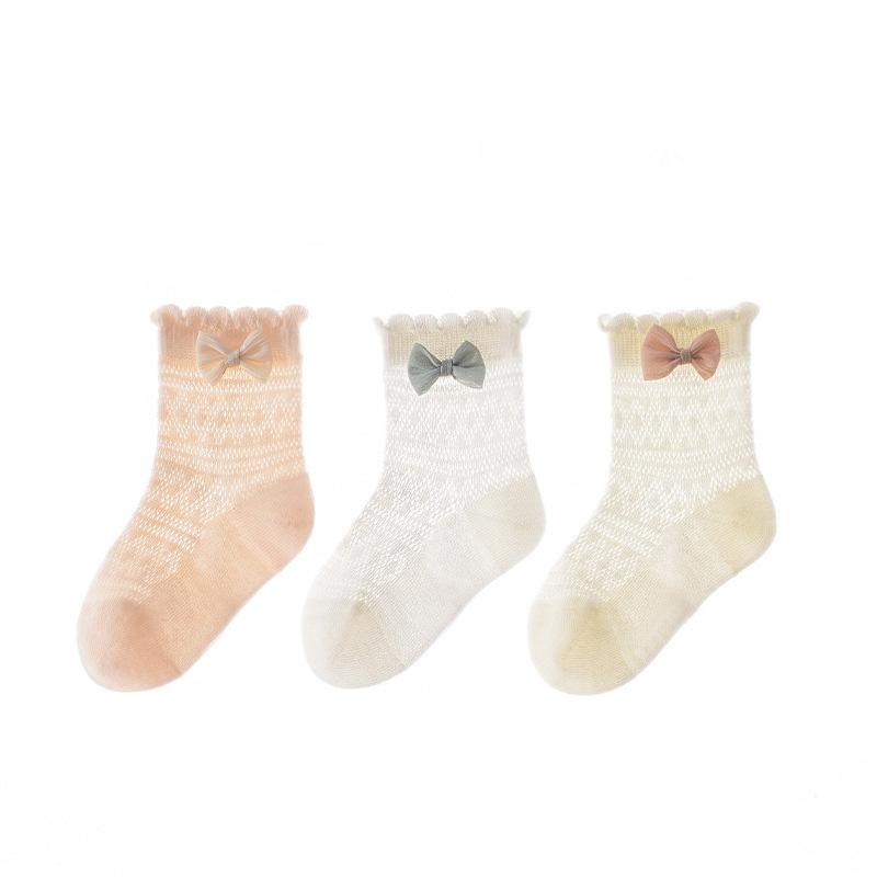 3Pairs/Set Cute Bow Baby Socks Summer Thin Mesh Socks for Infant Boy Girl Solid Color Breathable Cotton Socks
