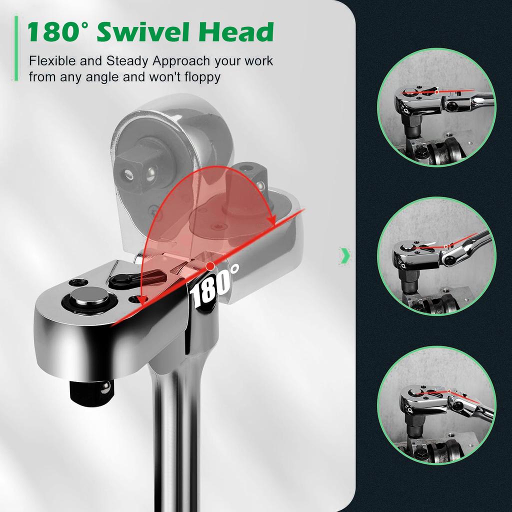 1/4 3/8 1/2 Inch Adjustable Ratchet Wrench Drive Rotating Ratchet Reversible Drive 72 Tooth Socket Wrench Morot Mechanical Tool