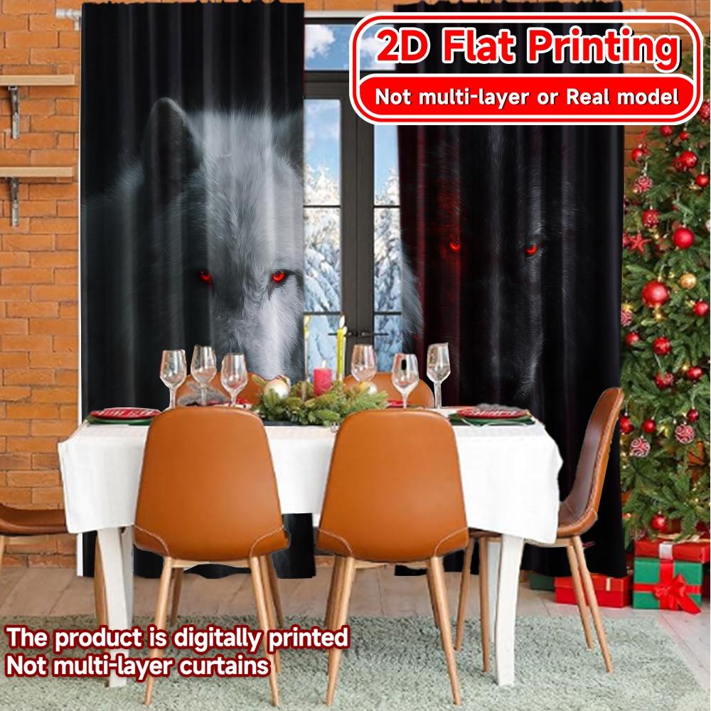 2D Flat Printing,2pcs Mystic Wolves Chic Curtain Cloth Yarn Curtains Room Decor Use for Bedroom, Living Room, Office, And Teen