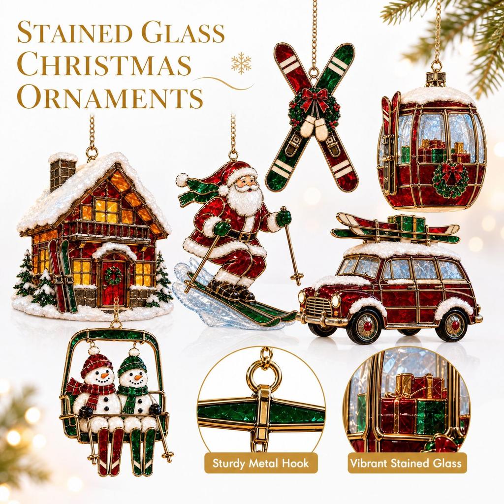 2D Christmas Ski Resort Decoration for Holiday Display and Winter Home Decor