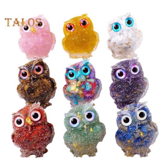 Eulenfigur aus natürlichem Kristall, handgefertigte Eulenstatue aus Kunstharz, gefüllt mit Kristallsteinen, Eulen-Tischdeko für Zuhause, Büro, Auto, Dekoration, Reiki-Heilung