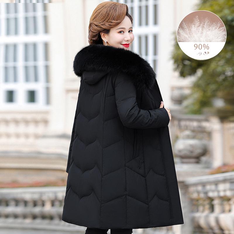 

Пуховик женский новый зимний стиль для мам среднего и пожилого возраста утолщенный воротник из меха лисы средней длины для женщин 3XL