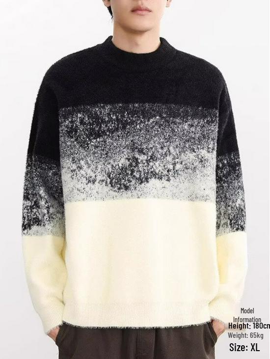 Men s Faux Mink Velvet Color Block Sweater - Autumn/Winter Round Neck Knit Base Layer XXXL чёрный