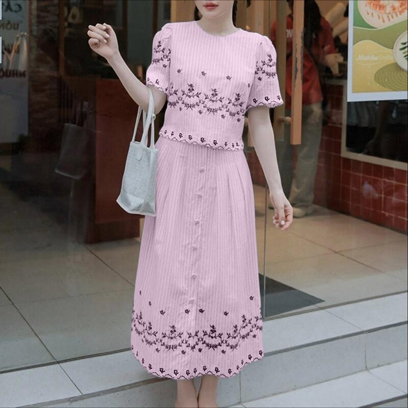 ZANZEA Women Short Sleeve Blouse and Skirts Summer Two Piece Suit Sets