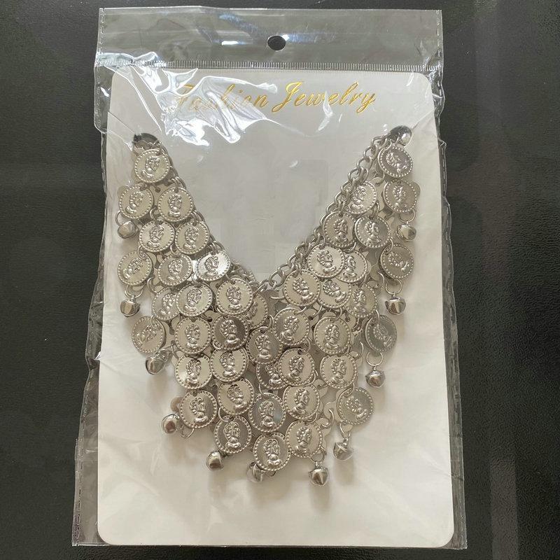 Indian Belly Dance Accessories: Gold & Silver Necklace, Earring, and Headpiece Set
