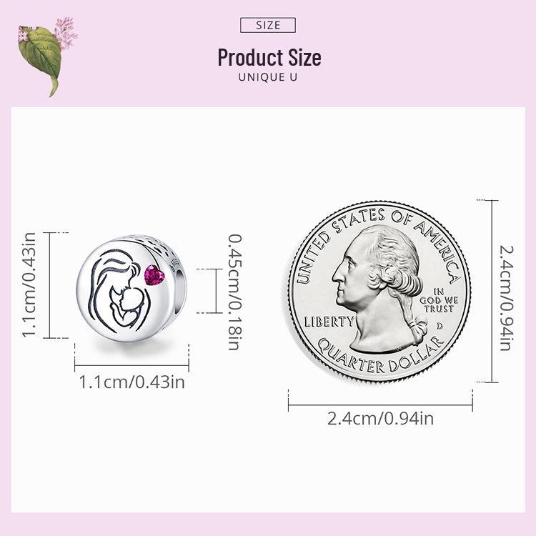 Sterling Silver S925 Heart-Shaped Red Zircon Mother's Love Bracelet BSC493