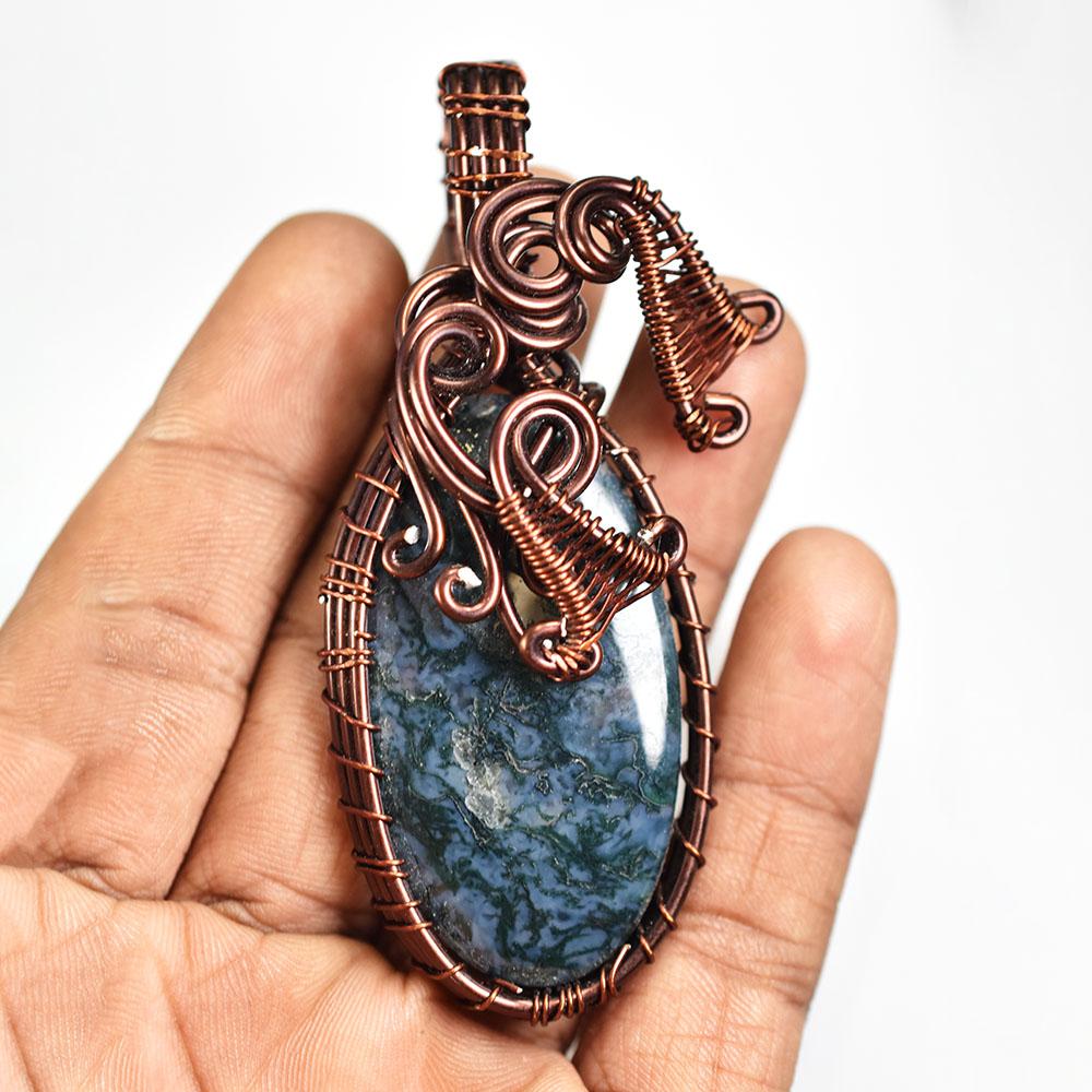 Natural Jasper Oval Cut 86 ct Copper Wire Wrapped Pendant for Him Gemstone Jewelry Gift
