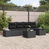 6 Piece Black Poly Rattan Garden Sofa Set with Cushions
