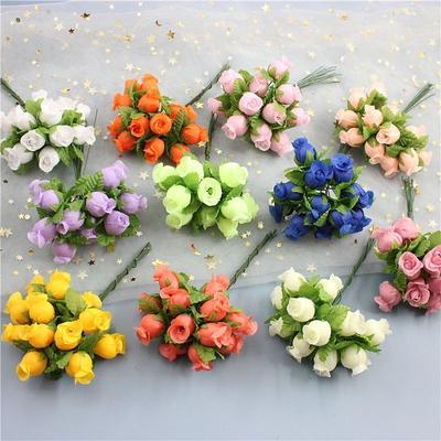 12pcs/lot  Artificial Flowers Silk Rose Mini Bouquet Christmas Home Wedding New Year DIY Gift Box Decoration Fake Plants