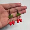1Pair Gothic Cherry Red Skull Green Leaf Earring Halloween Poppy Jewelry Woman Earing