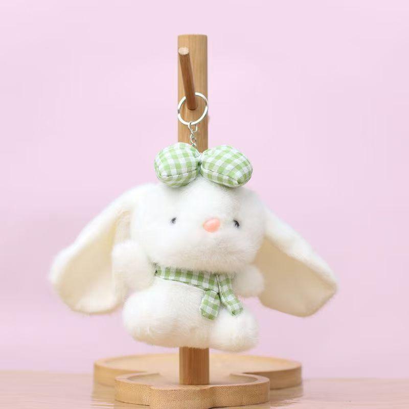 Plush Rabbit Keychain With Checkered Bowknots And Necklaces Decor For Girls Gift And Bag Decoration