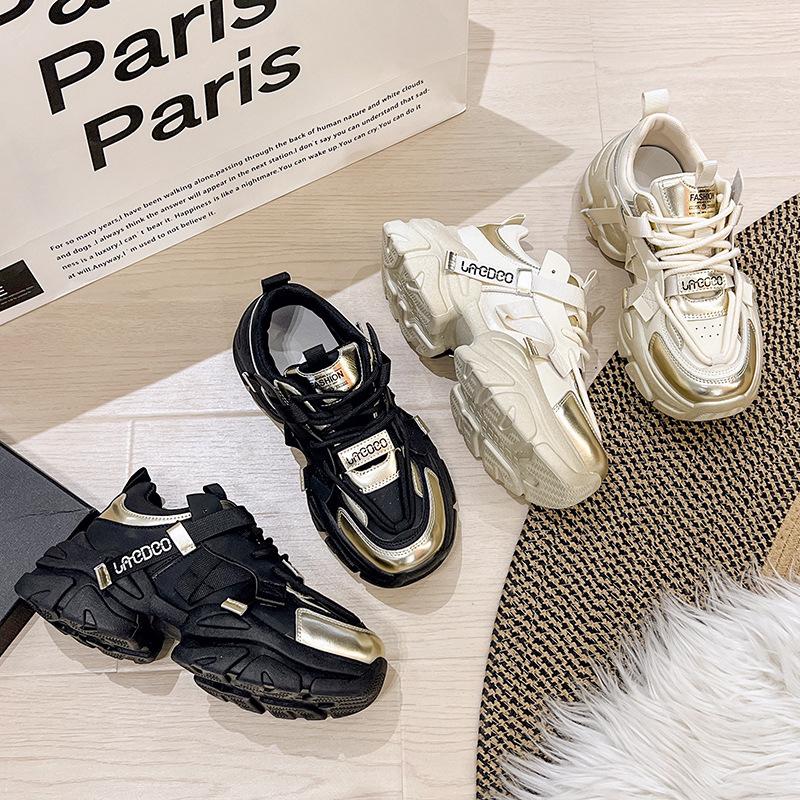 Popular muffin platform dad shoes women's 2025 spring and autumn new niche versatile height-increasing small casual sports shoes