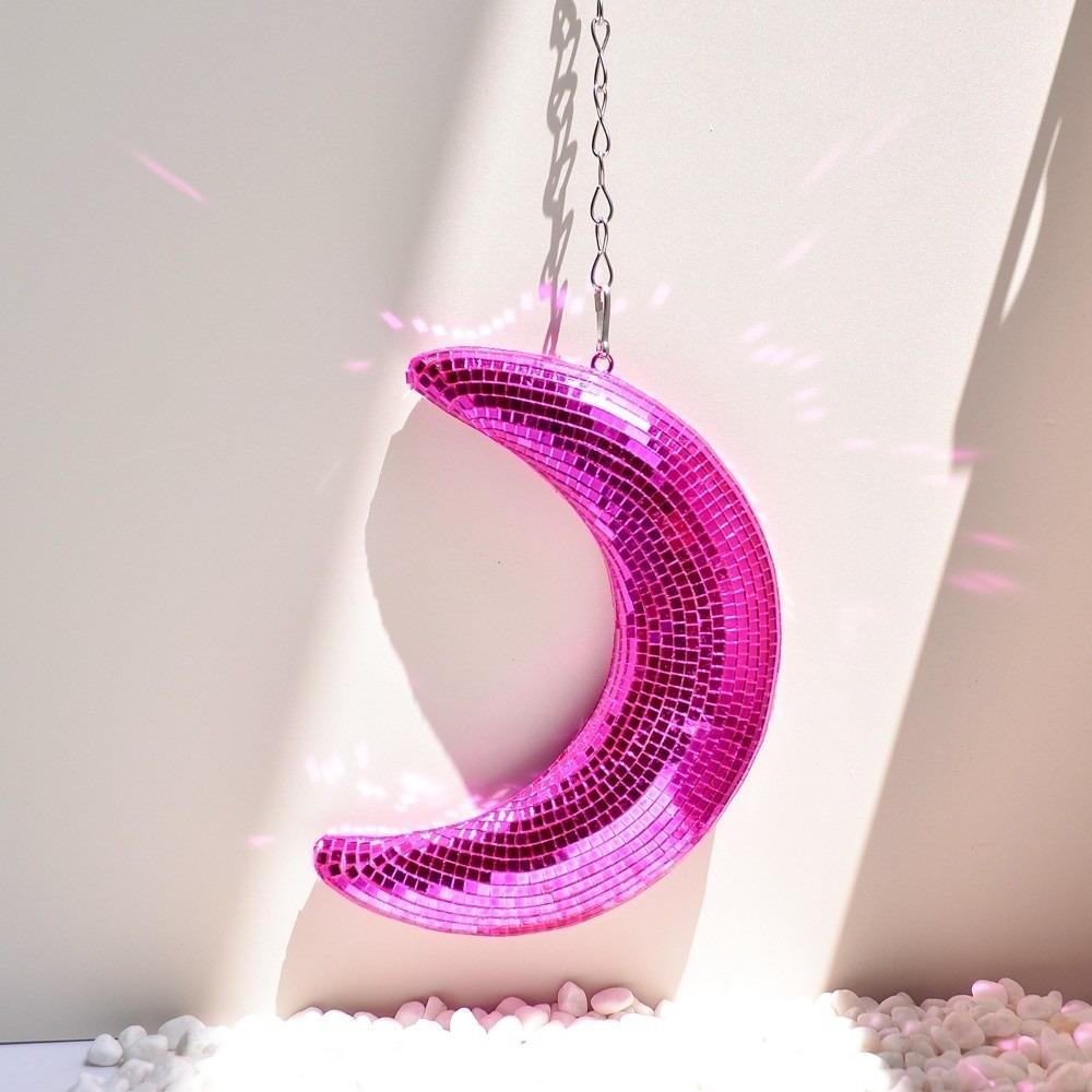 Creative Reflective Surface Hanging Disco Moon Modern Aesthetic Disco Moon Ornaments Colorful Moon Mirror Decor Party Decoration