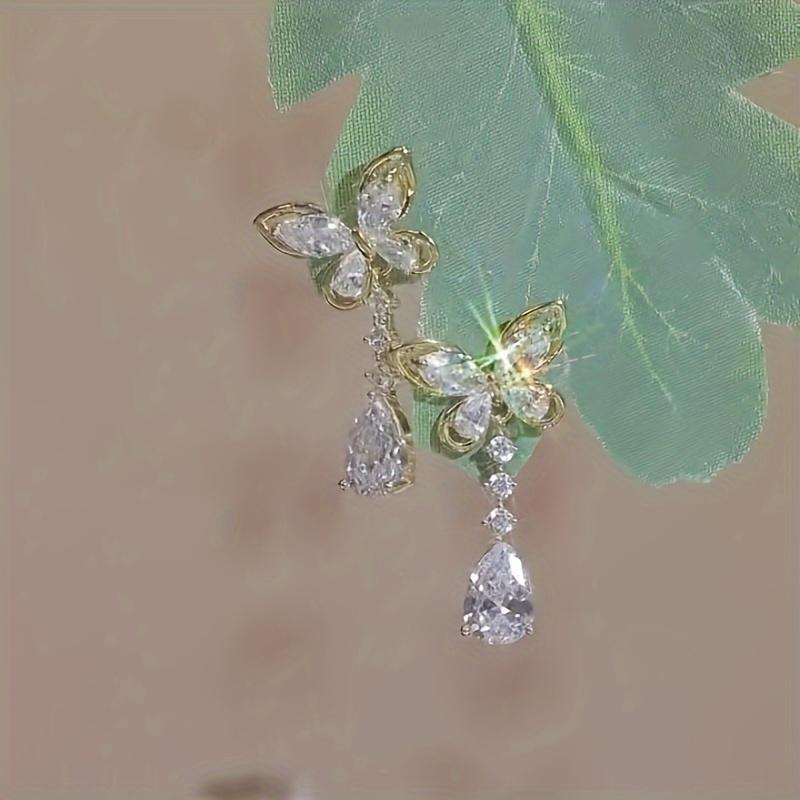 Elegant Butterfly Earrings with Bow and Teardrop Pendant, Alloy Drop Dangle Earrings for Women